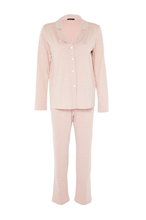 Pudra %100 Pamuklu Baskılı Örme Pijama Takımı THMAW20PT0265 - 7