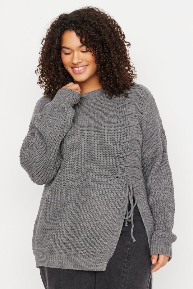 Anthracite Cross Lace Detailed Knitwear Sweater Tbbaw23An00052