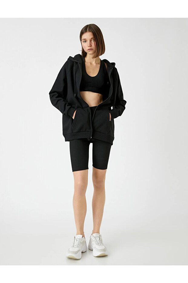 Black Zippered Hooded Sweatshirt