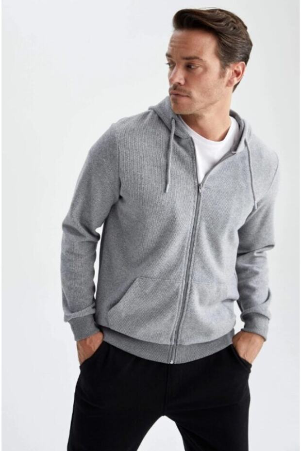 Regular Fit Kapüşonlu Fermuarlı Sweatshirt - 2