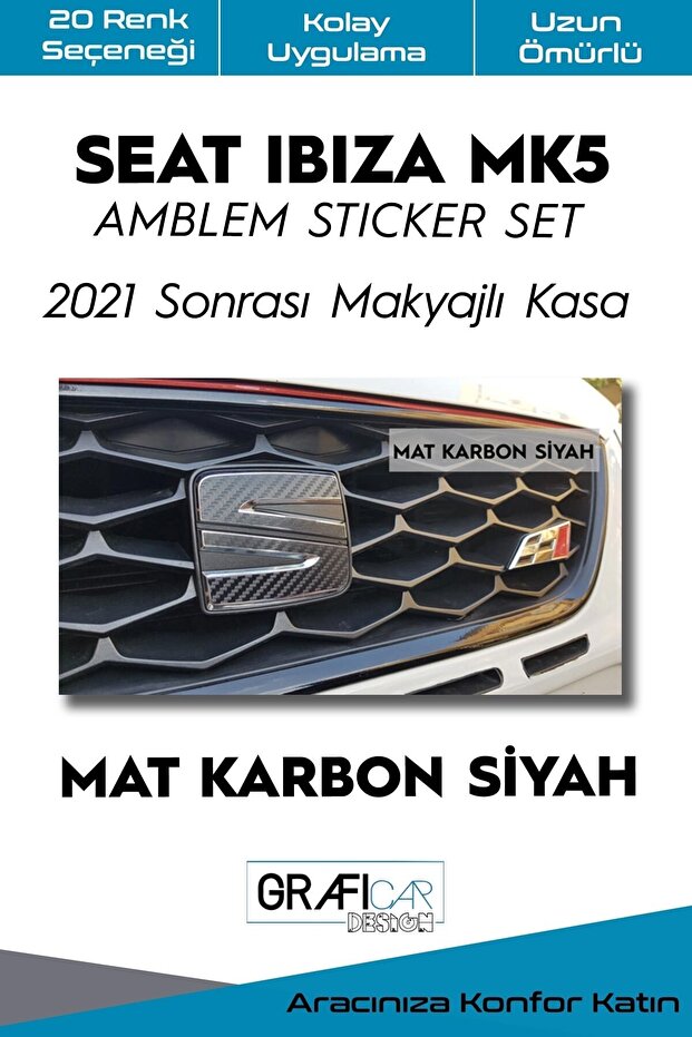 Seat Ibiza Mk5 Emblem Coating Sticker Set With Makeup After 2021 / Matte Carbon Black