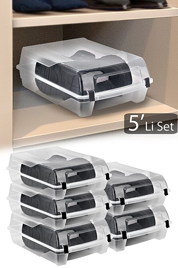 5 Adet Bot Ayakkabı Kutusu - Şeffaf Ayakkabı Saklama Kutusu Düzenleyici Organizer Seyahat Kutusu - 1