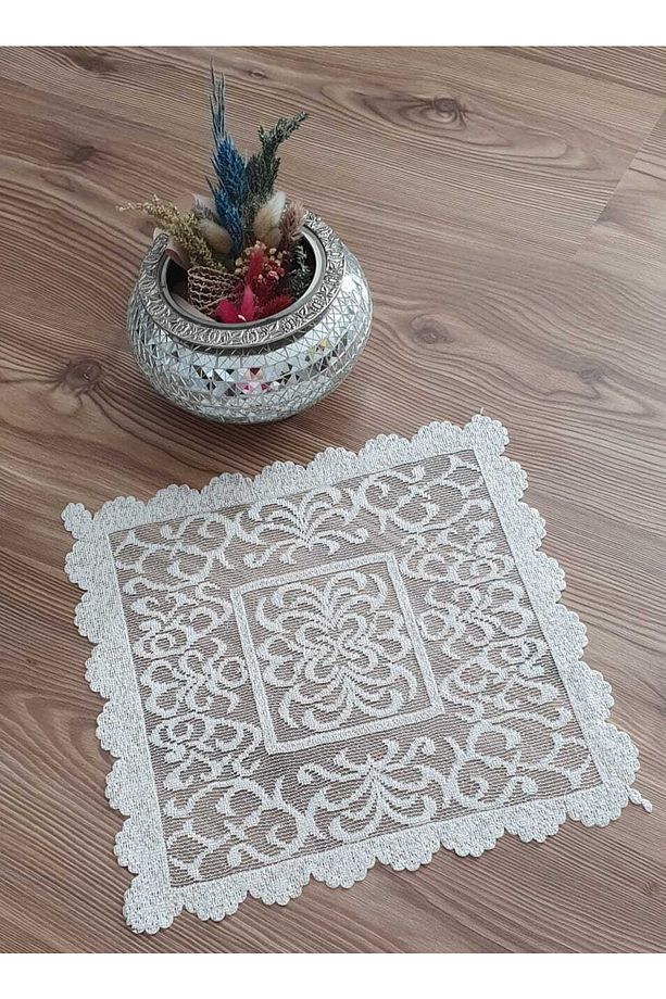 Osmanlı Desen Örme Peçete Örtüsü 6 Adet 30x30 (krem) - 1
