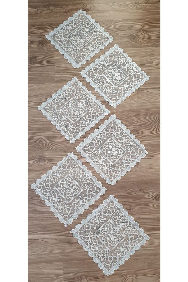 Osmanlı Desen Örme Peçete Örtüsü 6 Adet 30x30 (krem) - 2