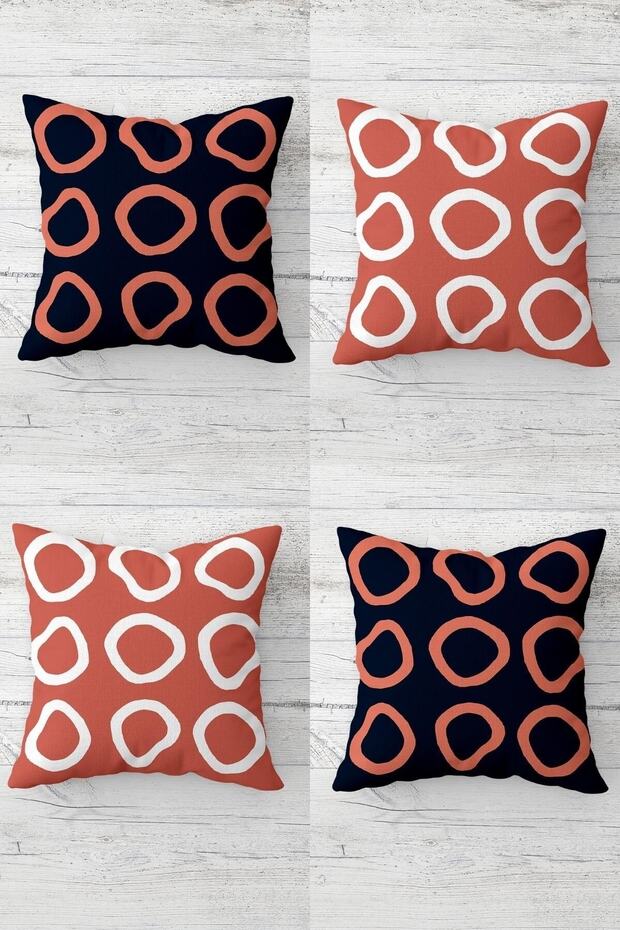 Circle Patterned Throw Pillow Set with Hidden Zipper - Seat and Pillow Case (4pcs)