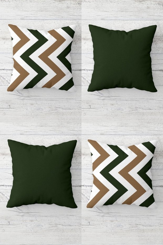 Geometric Zigzag And Plain Case Green Concealed Zippered Throw Pillow Cover Seat Pillow Cover Set(4pcs)