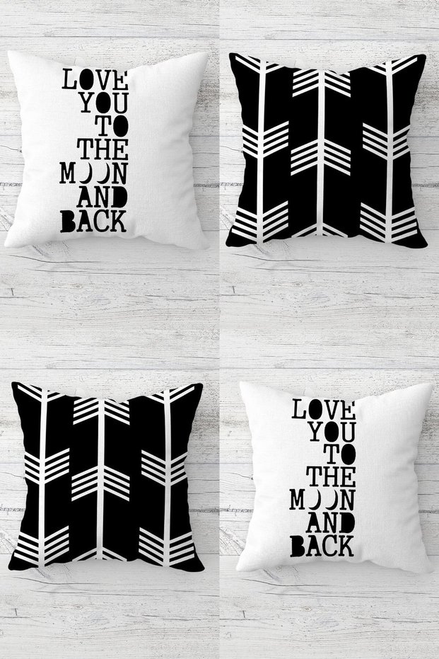 Love You To The Moon And Back Hidden Zippered Throw Pillow Cover Seat Pillow Cover Set (4pcs)