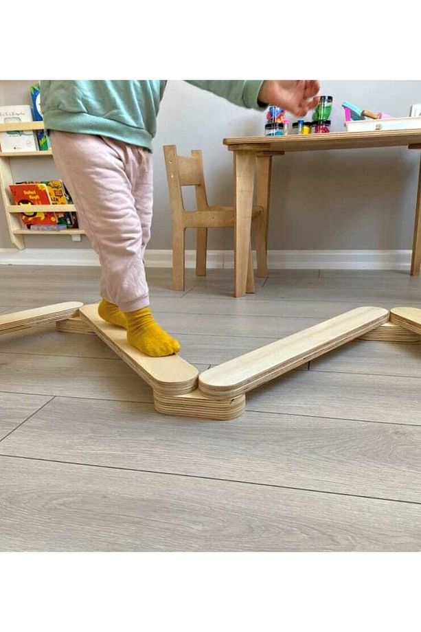 Montessori Denge Yolu - Portatif Ahşap Denge Yolu - Denge Kirişi - 4 Lü Denge Kirişi - 2