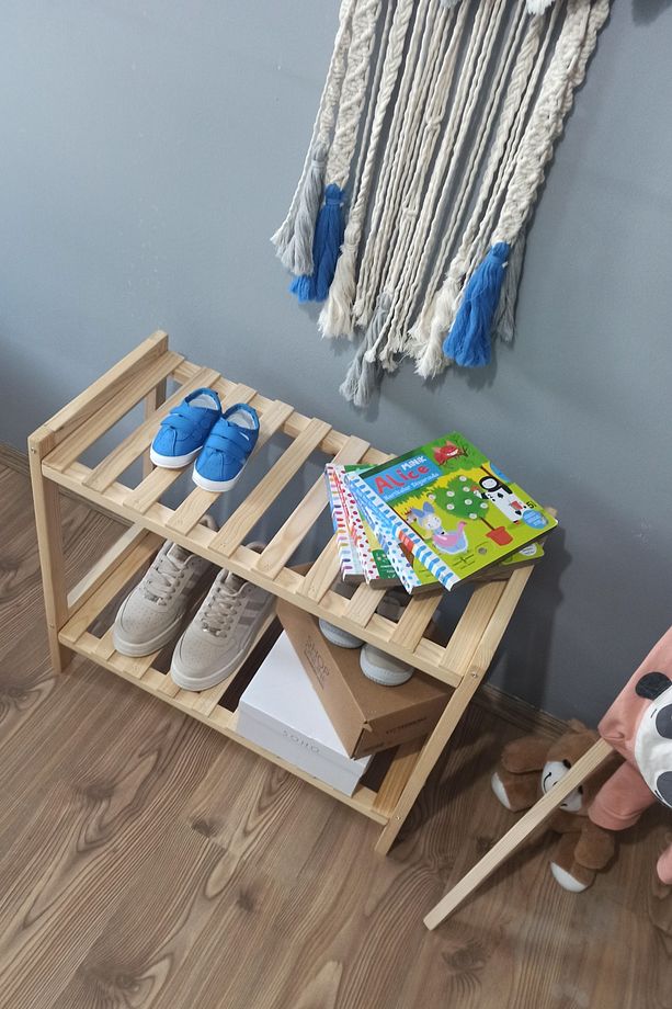 2 Katlı Ayakkabılık, Çok Amaçlı Ahşap Raf Ayakkabılık - 1