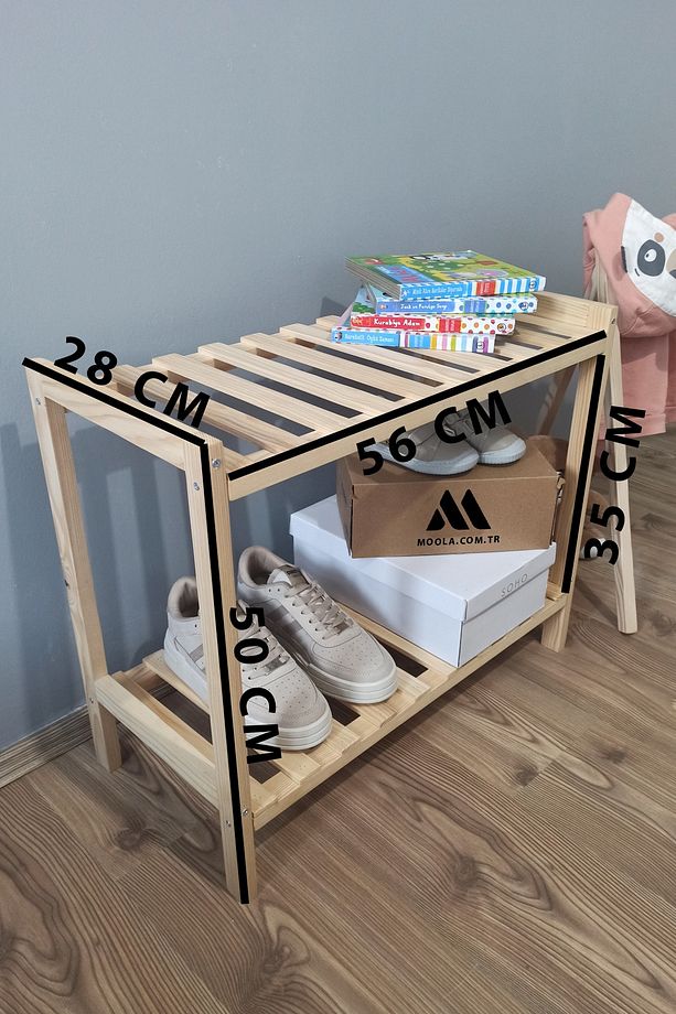 2 Katlı Ayakkabılık, Çok Amaçlı Ahşap Raf Ayakkabılık - 5