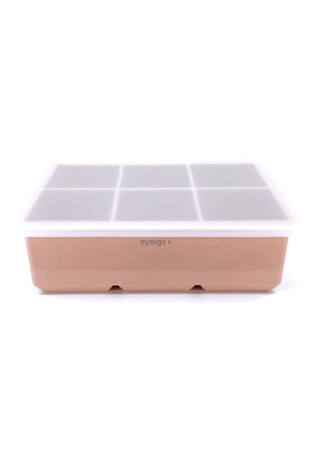 Silicone Multi-Purpose Large Size 6-Piece Cube Ice Mold with Lid, Powder - 6