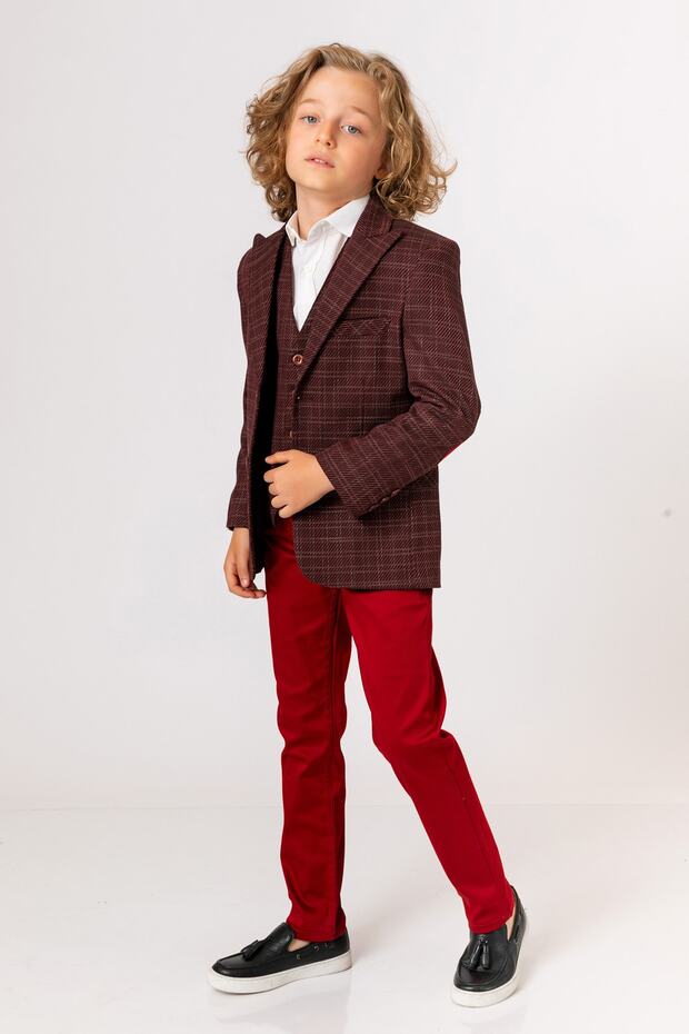 سترة للأولاد باللون العنابي - 1