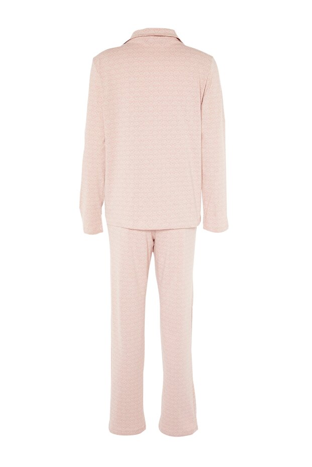 Pudra %100 Pamuklu Baskılı Örme Pijama Takımı THMAW20PT0265 - 9