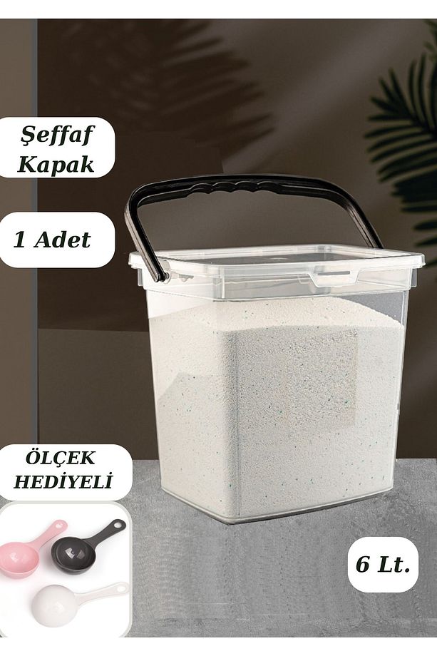 Kapaklı Deterjanlık Taşınabilir Deterjan Saklama Kutusu 6 Lt (ŞEFFAF KAPAKLI) - 1