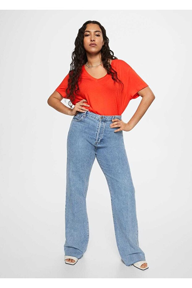 V Yaka Dökümlü Tişört - 5