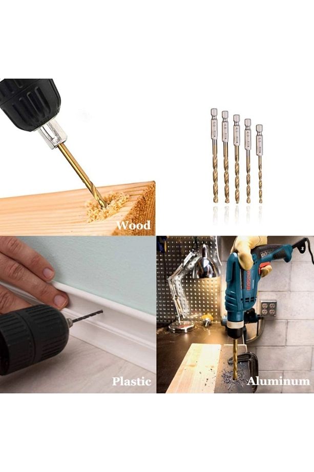 Altıgen 1/4 Hex Bit Uzatma Adaptörü 5li Titanyum Matkap Ucu Seti Köşe Delme Vidalama Aparatı Altıgen - 5