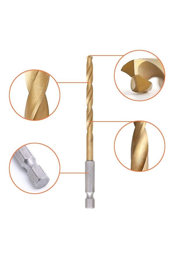 Altıgen 1/4 Hex Bit Uzatma Adaptörü 5li Titanyum Matkap Ucu Seti Köşe Delme Vidalama Aparatı Altıgen - 6