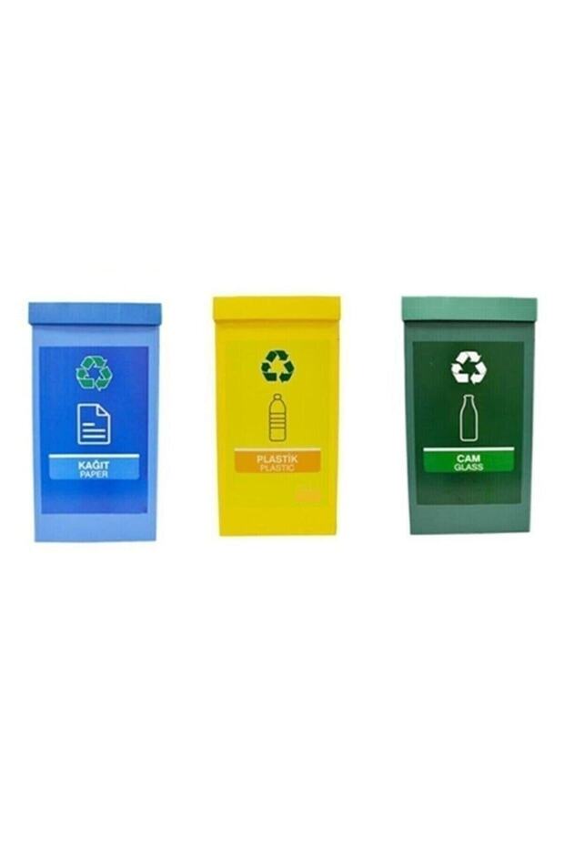 Geri Dönüşüm Kutusu Sıfır Atık Kutusu 3'lü Set - 1