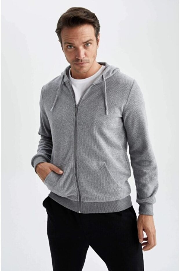 Regular Fit Kapüşonlu Fermuarlı Sweatshirt - 3