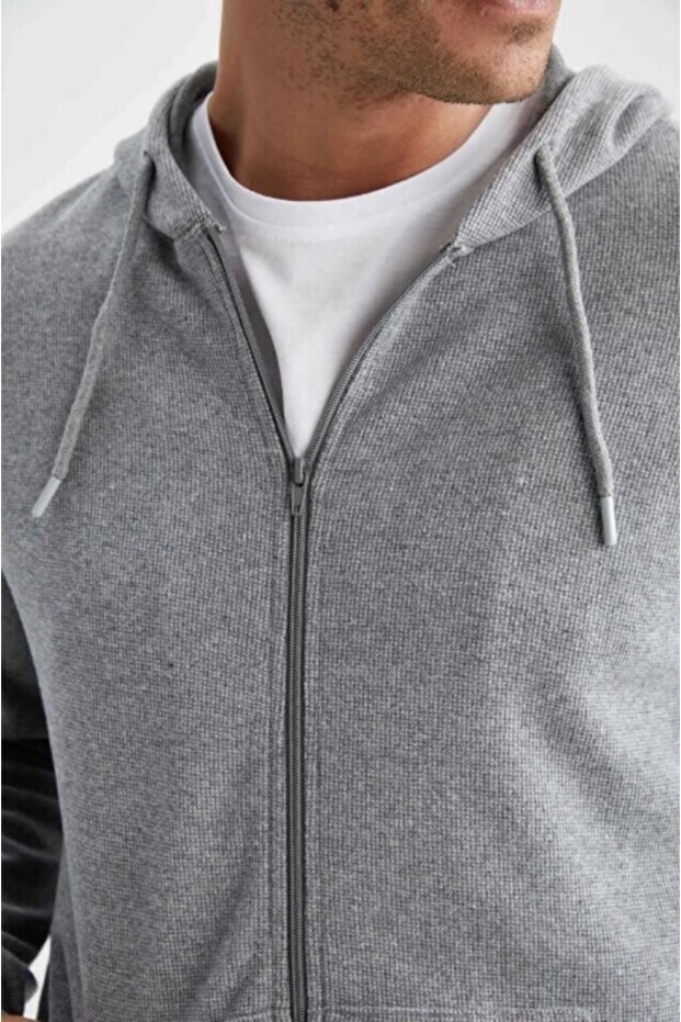 Regular Fit Kapüşonlu Fermuarlı Sweatshirt - 4