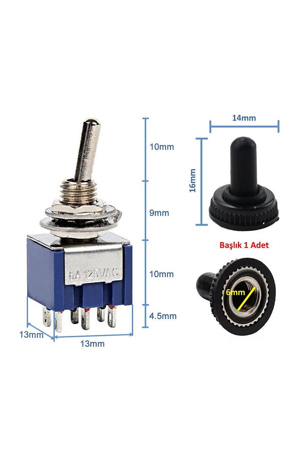 Mts-203 Mini Toggle Çift Anahtar 3a 250v On / Off / On 6 Pin 3 Pozisyon - 1