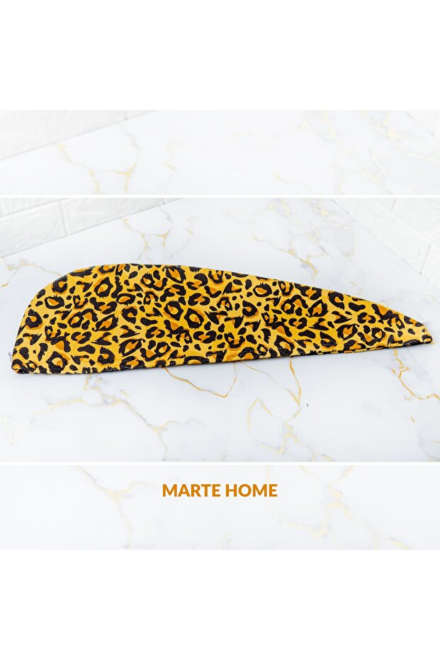 Leopard Patterned Button Towel Hair Drying Cap - 2