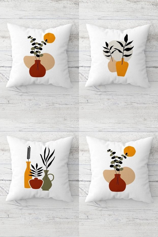 Scandinavian Style Bohemian Vase Leaf Hidden Zippered Throw Pillow Cover Sofa Pillow Case Set(4pcs)