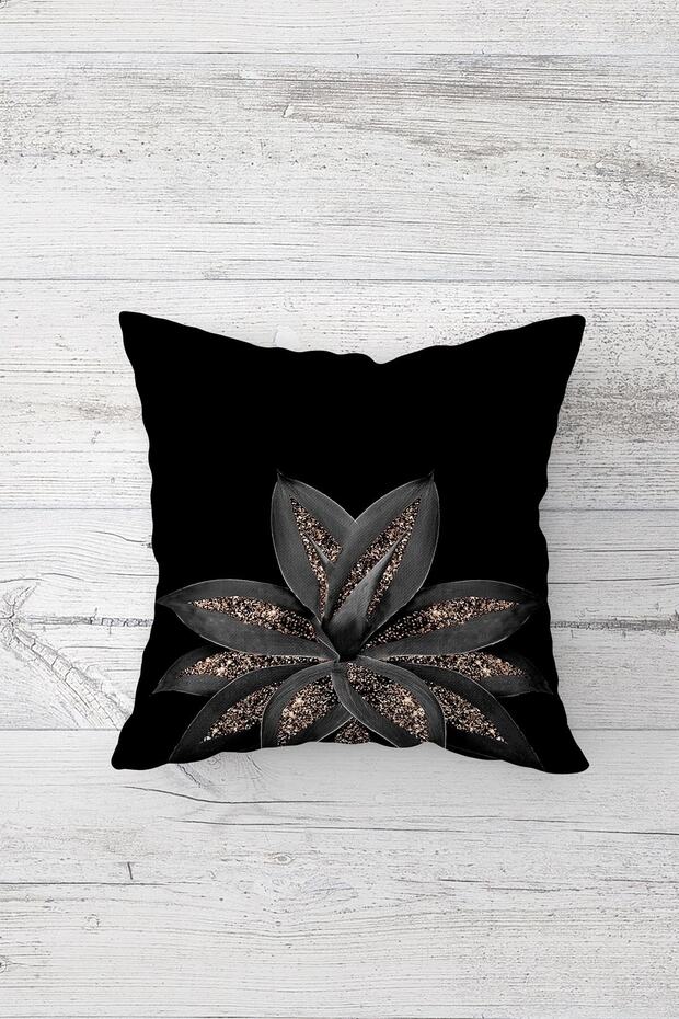 Pul Ve Lotus Çiçeği Payet Desen Gizli Fermuarlı Kırlent Kılıfı Koltuk Yastık Kılıfı Takım(4adet) - 2