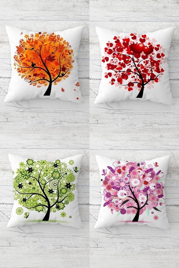 Colorful Tree of Life Patterned - Hidden Zippered Throw Pillow Cover Set 4 Pieces