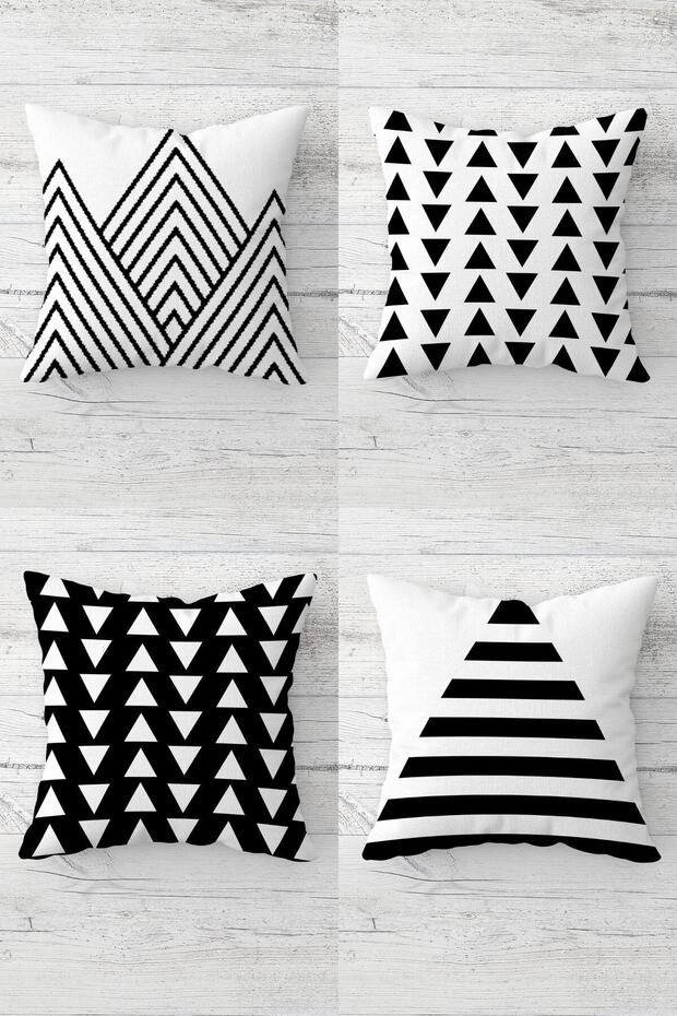 Triangle And Lines Patterned Hidden Zippered Throw Pillow Cover Sofa Pillow Cover Set(4pcs)