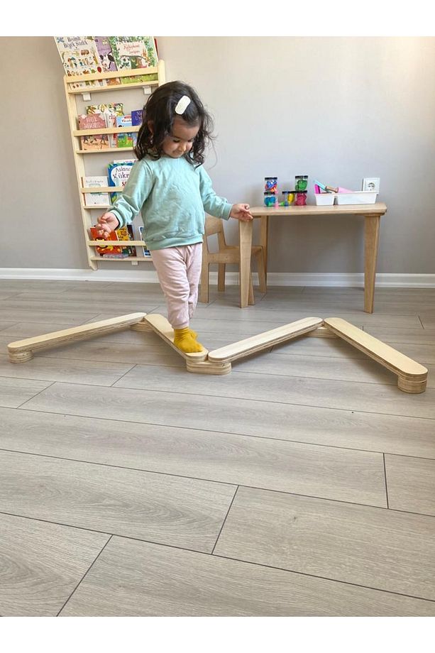Montessori Denge Yolu - Portatif Ahşap Denge Yolu - Denge Kirişi - 4 Lü Denge Kirişi - 1