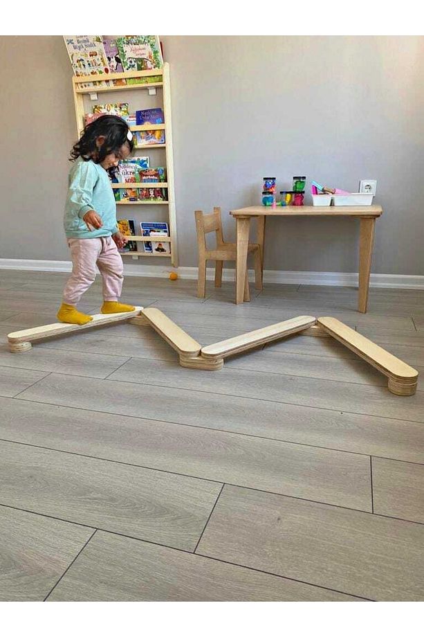Montessori Denge Yolu - Portatif Ahşap Denge Yolu - Denge Kirişi - 4 Lü Denge Kirişi - 4