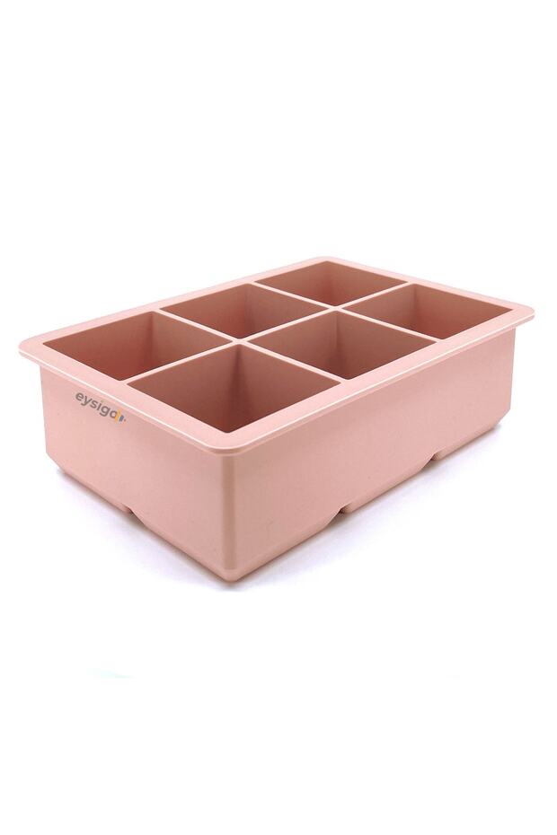 Silicone Multi-Purpose Large Size 6-Piece Cube Ice Mold with Lid, Powder - 3