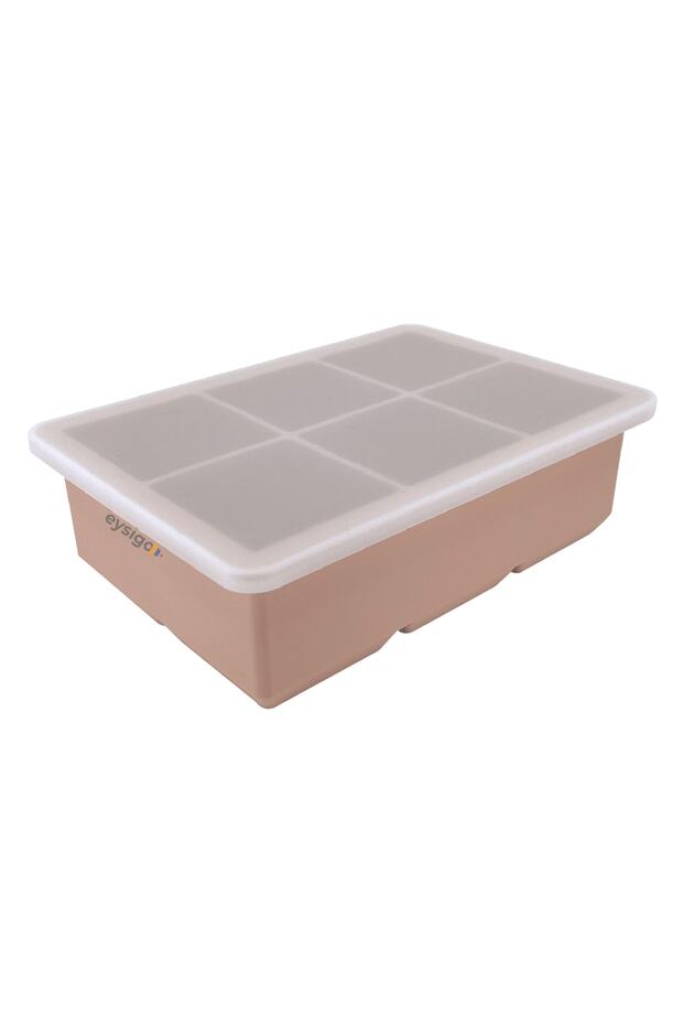 Silicone Multi-Purpose Large Size 6-Piece Cube Ice Mold with Lid, Powder - 5