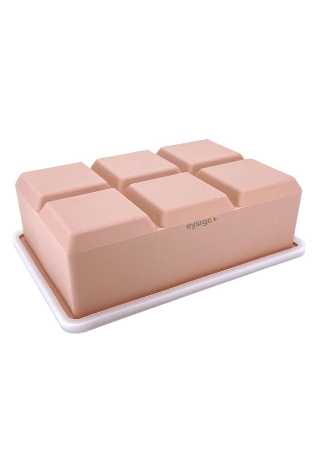 Silicone Multi-Purpose Large Size 6-Piece Cube Ice Mold with Lid, Powder - 7
