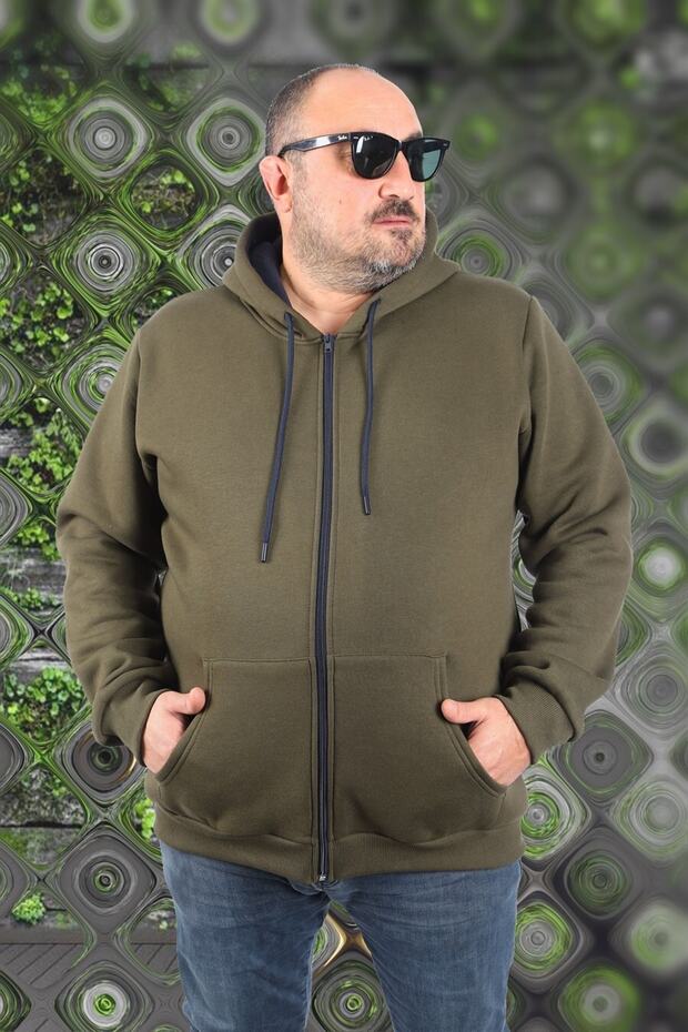 مقاس كبير للجنسين مقنعين 3ip Sweat 11701 كاكي