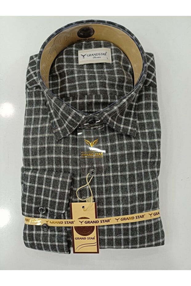 Güncüoğlu 100% Wool Long Sleeve Classic Winter Men's Shirt with Pockets