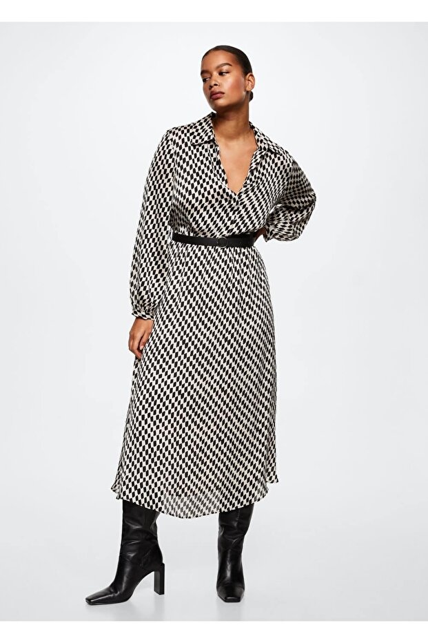 Baklava Desenli Elbise - 5