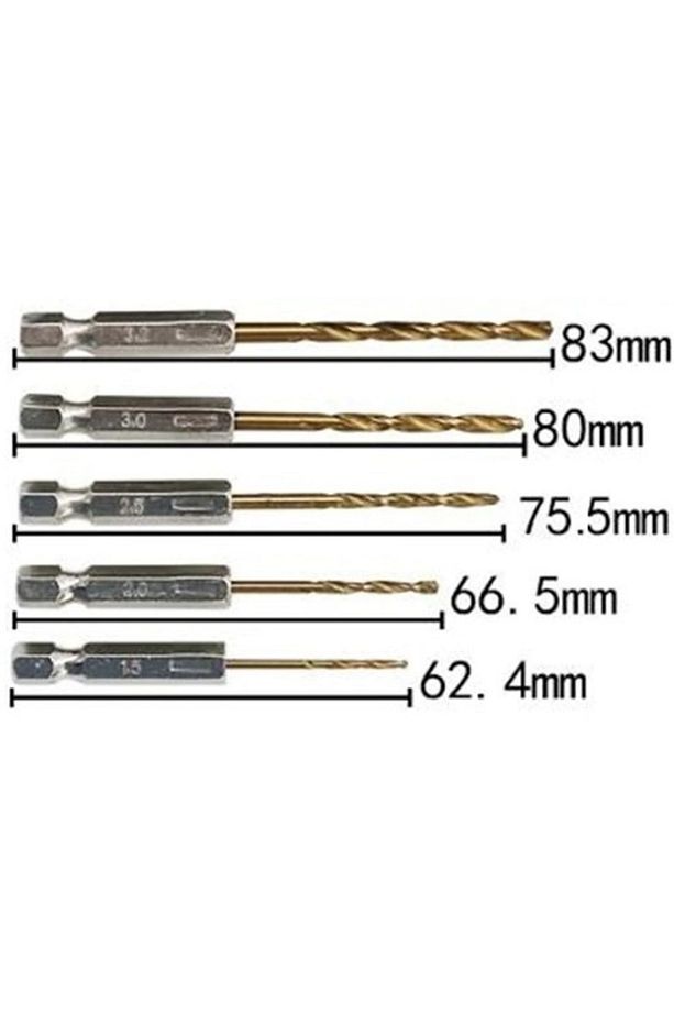 Altıgen 1/4 Hex Bit Uzatma Adaptörü 5li Titanyum Matkap Ucu Seti Köşe Delme Vidalama Aparatı Altıgen - 4