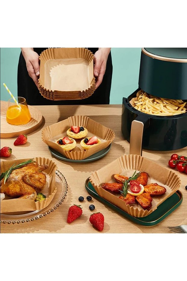 New - Large Size / Airfryer Fryer Baking Paper 50 Pieces - 20 Cm Base / 4.5 Cm Height - Female Entrepreneur