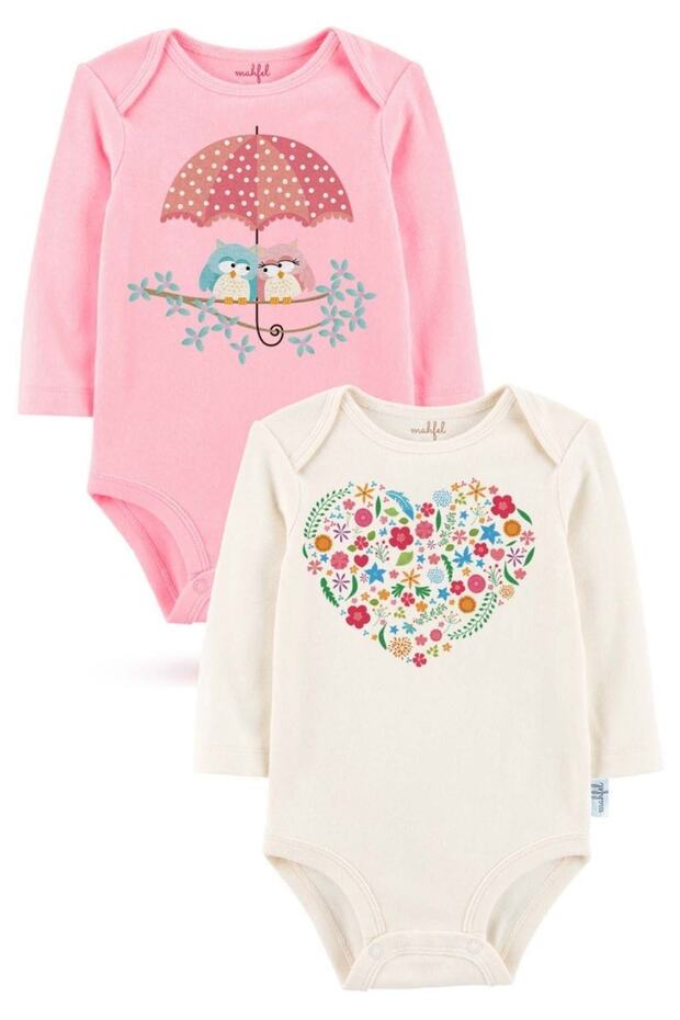2-Piece 100% Cotton Organic Printed Snap Fastener Baby Bodysuit
