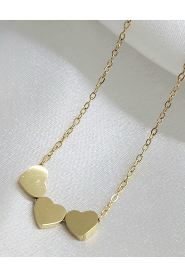 Gold Color 3 Piece Heart Steel Necklace