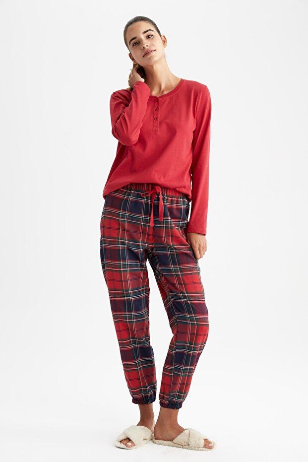 Fall In Love Yılbaşı Temalı Kırmızı Flanel Pijama Altı - 2