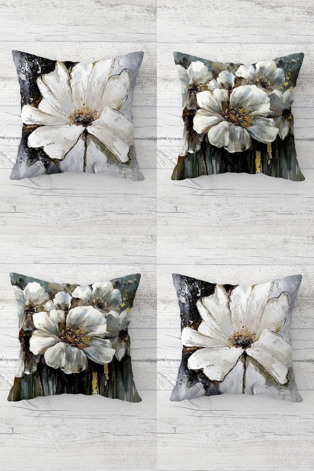 Watercolor Flowers Patterned Hidden Zippered Throw Pillow Cover Sofa Pillow Cover Set(4pcs)