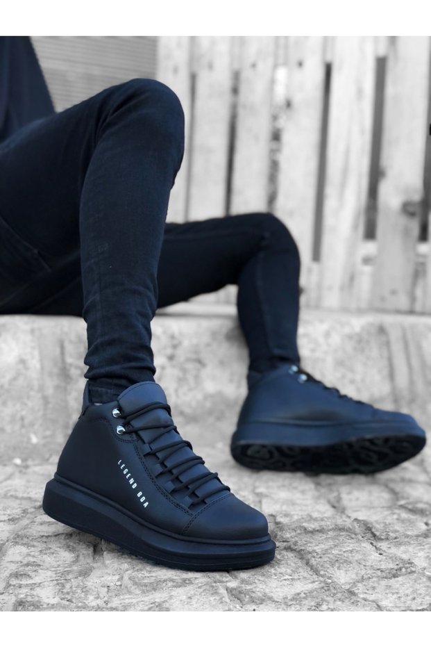 Men's Black Faux Leather Casual Boots Warm Winter Comfort Sole Casual Shoes Lace-Up