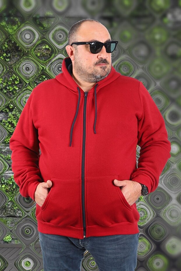 Large Size Unisex Hooded 3ip Sweat 11701 Claret Red