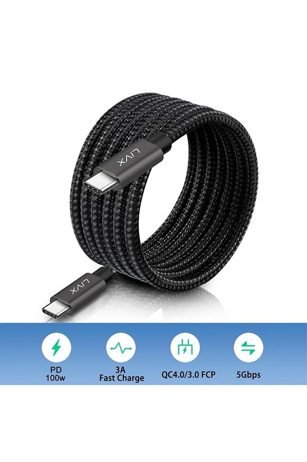 Solid 100w 5a Type C To Type C Pd 2.0 Süper Hızlı Şarj Ve Data Kablosu 2 Metre Space Gray Lva-tct - 6
