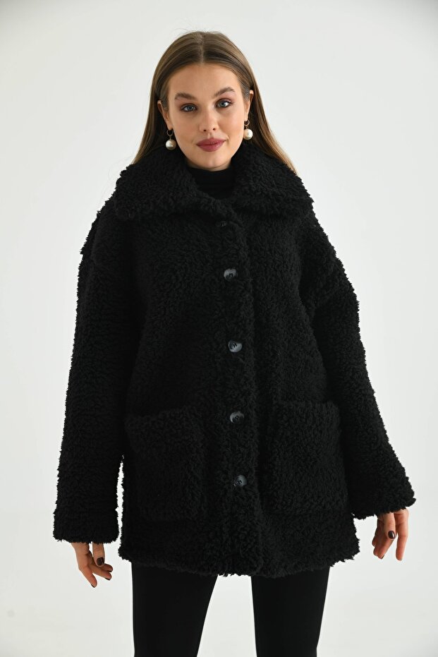 Women's Buttoned Plush Coat