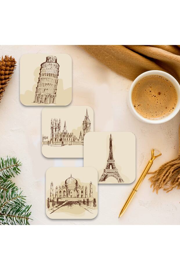 Set of 4 Wooden Coasters Model 041