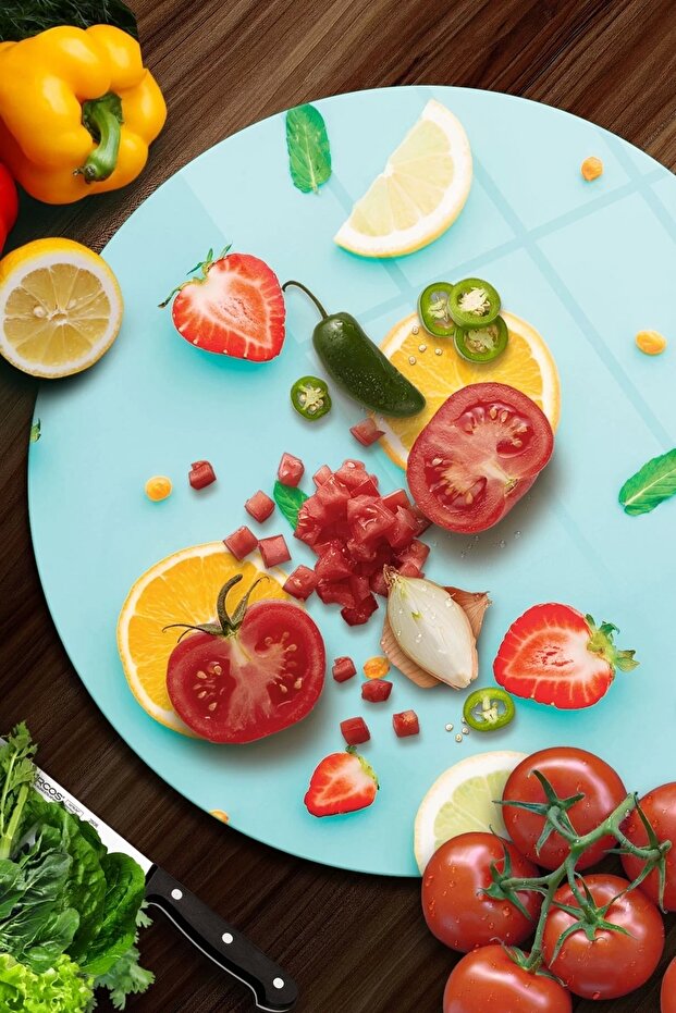 Fruit Patterned Round Glass Cutting Board - 2